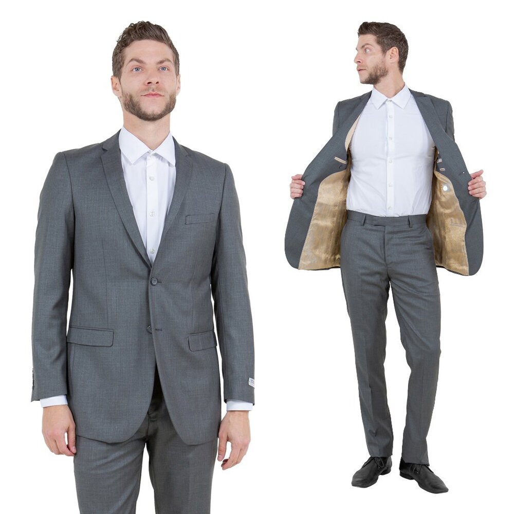 Sharkskin Slim Fit Mens 2-Piece Suit, Grey Slate